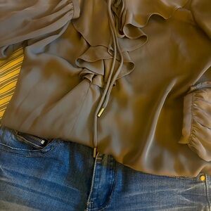 L’Academie long sleeve tie-front ruffle blouse